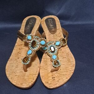 Mystic Gold and Turquoise Embellished Sandals
